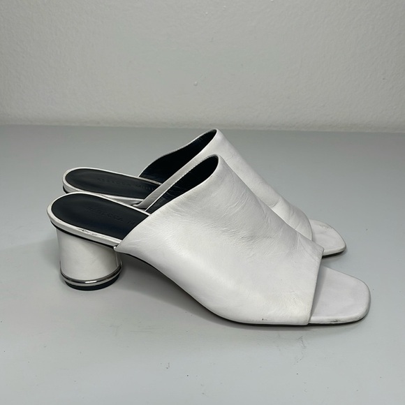 Rebecca Minkoff Aceline Leather Cylinder Heel Mule Sandals in White Size 7 - Picture 1 of 8